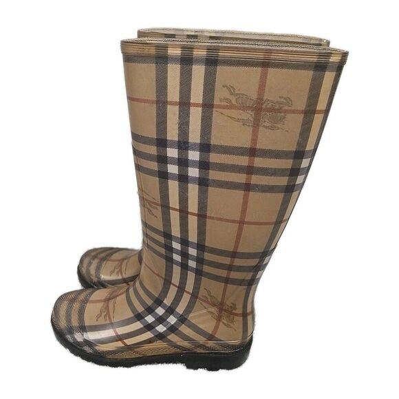 Burberry Haymarket Nova Check Plaid Rain Boots Rubber Brown Women’s Size US 5 - Picture 3 of 14